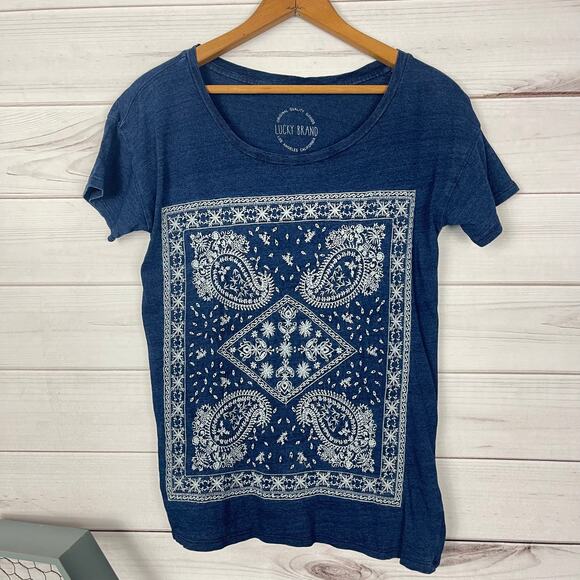 Lucky Brand Womens‎ Embroidered Short Sleeve Blue T-Shirt Size XS - Picture 1 of 6